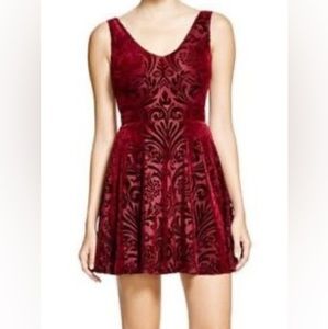 Aqua Burgundy Red Burnout Velvet Fit and Flare Party Holiday Christmas Dress
